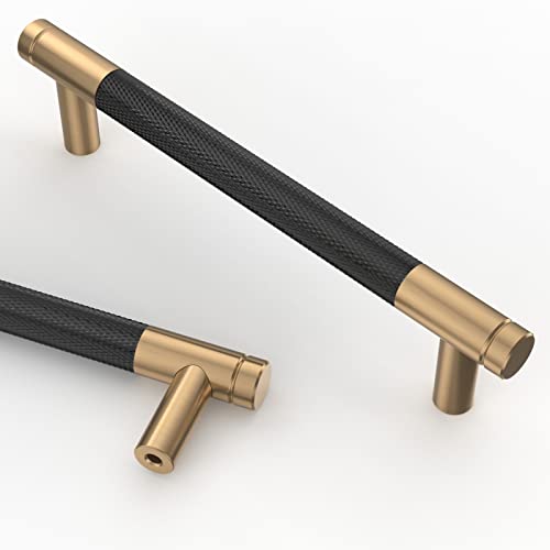 Asidrama 10 Pack 5 Inch(128mm) Matte Black and Champagne Bronze Cabinet Pulls Knurled Cabinet Handles Cupboard Handles Kitchen Cabinet Hardware for Cupboard Drawer Pulls - color: Black-Champagne Bronze, size: 5" Hole Center, style: 10 Pack