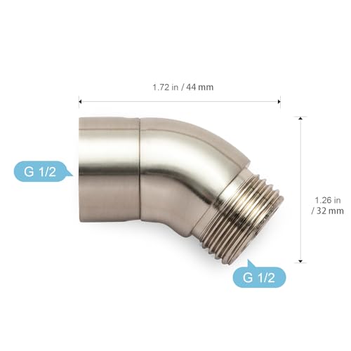OFFO Shower Head Elbow Adapter, Brushed Nickel All Metal Handheld Shower Head Elbow Adapter Shower Arm Angle Adapter 135 Degrees (Pack of 2) - color: Brushed Nickel, size: 135° (Pack of 2), style: 135°