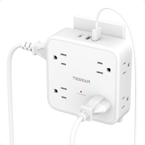 TESSAN Wall Surge Protector Outlet Extender with 8 Outlets Wall Charger - color: White, size: 2 USB-A+1 USB-C