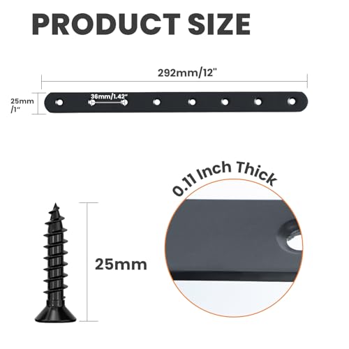 Alise Flat Bracket ,12 Inch Black Mending Plate Flat Brace for Wood Shelves - color: Black, size: 12 Inch