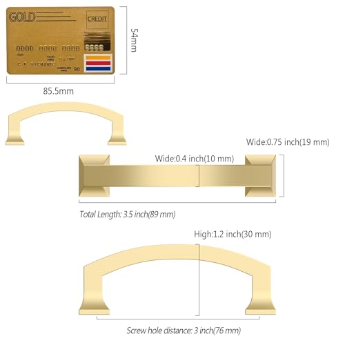Amerdeco 10 Pack Brushed Gold Cabinet Pulls 3" - color: Brushed Gold, size: 3" hole center