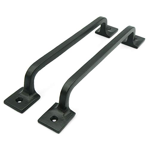 CRAFTSMAN ROAD Black Cast Iron Pull Handles 12 inch (Squared Base, Set of 2) - Cabinet Door Handles, Gate Handle Pull, Barn Door Hardware, Grab Handles - size: 12 Inch
