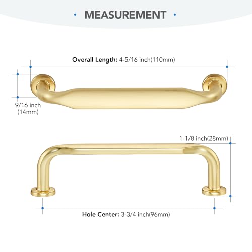 HOME EDIT Brushed Gold Solid Cabinet Handles & Pulls 3-3/4 Inch 10 Pack - color: Brushed Gold, size: 3-3/4 inches Hole Center