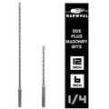 Narwhal SDS Plus 1/4 Inch Masonry Drill Bit for Rotary Hammers (2 Pack Includes 6" & 12" Bit) Carbide Tipped to Easily Drill Through Concrete, Cement, Brick, Block, Stone, and More! - size: 1/4" x 12"