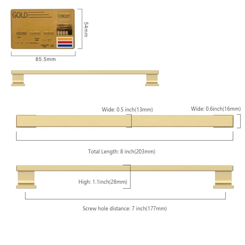 Amerdeco 10 Pack Brushed Gold Cabinet Pulls 7" - color: Brushed Gold, size: 7" hole center