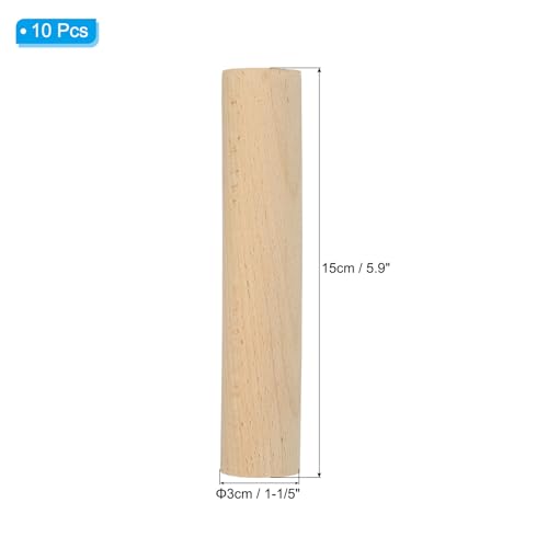 PATIKIL 1-1/5 x 6 Inch Dowel Rods Wood Sticks Unfinished Round Dowels 10pcs - size: 1-1/5"x6"