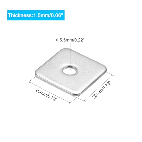 uxcell Square Washer, 25Pcs M5x20x20x1.5mm 304 Stainless Steel Square Plate Washers Flat Pad Spacer Gasket for Hardware Fastener - size: M5x20x20x1.5mm