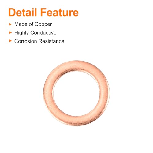 MECCANIXITY 52 Pcs Flat Copper Washers, 8x12x1mm Copper Upgraded Flat Metric Sealing Crush Ring Washers for Hydraulic Fittings Screw Bolt Nut Electronic Repair - size: 8x12x1mm