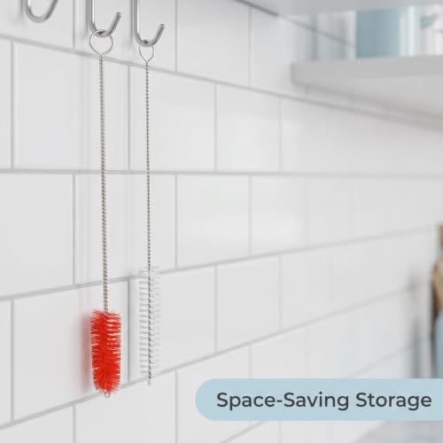 Straw Cleaner Brush, Reusable Metal Handles Straw Cleaner Brush Extra Long for Stanley Mug 40, 30, 20 oz, 10mm Wide for Sippy Cup, Water Bottle and Tubes - color: Clear+red