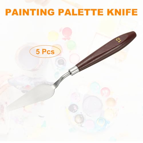 HARFINGTON 5pcs Palette Knife Painting Tool 2.83 x 0.91 Stainless Steel Art Spatula Pallet Knives Scrapers Tools with Beech Wood Handle for Acrylic Oil Canvas Mixing Spreading, Red/Silver - size: 2.83" x 0.91"