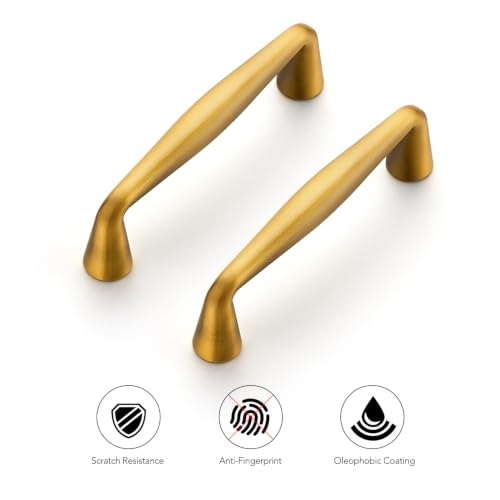 Ravinte Brushed Brass Cabinet Handles Solid Handles,3 Inch,5 Pack - color: Brushed Brass, size: 3 Inches Hole Center