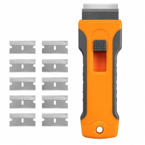 Razor Blade Scraper with 10 Metal Blades – Glass Stovetop Window Cleaner Tool