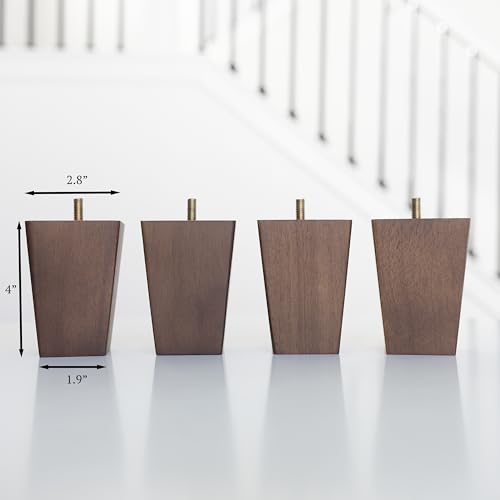 Airy Abode Premium Walnut Square Furniture Legs (Full Install Kit) - Pick Your Size and Color - color: Brown, size: 4 Inches