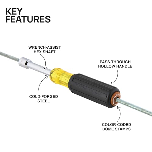 Klein Tools 654716 Heavy-Duty Hollow Shaft Nut Driver, Color-Coded 7/16-Inch Hex, Pass Through Design, 6-Point Socket, and Cushion-Grip Handle - size: 7/16-Inch