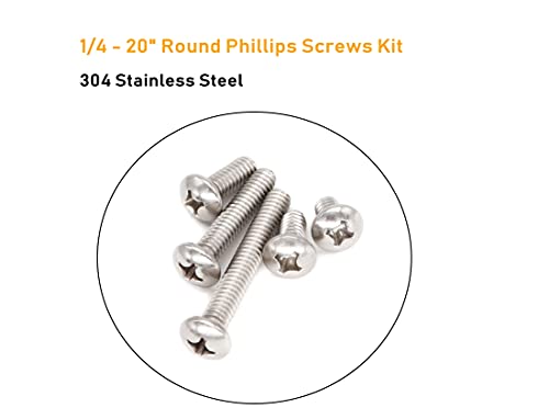 50pcs 1/4-20 Inch Round Head Phillips Machine Screws Assortment Kit, 304 Stainless Steel Silver Tone, 1/4 x 3/4,1,1-1/8,1-5/8,2 Inch - size: 1/4 x 3/4,1,1-1/8,1-5/8,2 Inch(50pcs)