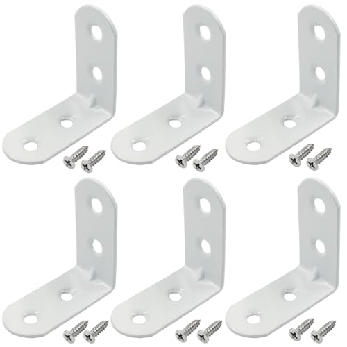 White Corner Brace L Bracket, 20 Pcs, 1.5" x 1.5" x 0.73" | 40 x 40 x 1.5mm, Iron Right Angle Brackets, Metal Joint, For Tables, Furniture, Shelves, With Screws - style: 1.5" - 40mm