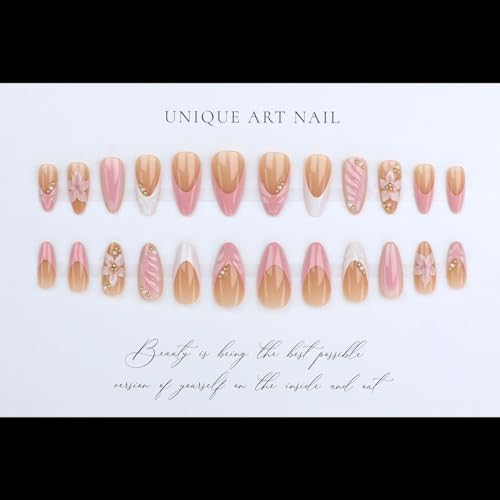 LPOODDNU Press on Nails - color: pink french tip flower