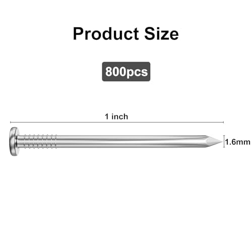VGBUY 800PCS Stainless Steel Hardware Nails - 1 Inch Flat Head Nails for Hanging Pictures, Wall & Wood Finishing - color: Silver, size: 1 in