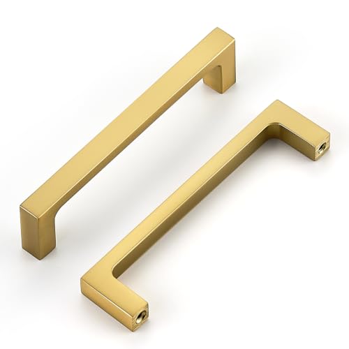 Ravinte Brushed Gold Kitchen Cabinet Solid Handles,4 Inch,5 Pack - color: Brushed Gold, size: 4 Inches Hole Center