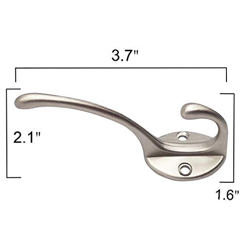 IBosins 10 Pack Silvery Double Coat Hooks Utility Hooks for Coat, Bag, Hat | Dual Coat Hooks Wall Mounted with 40 Screws Retro Double Hooks for Scarf, Towel, Key, Cap, Cup - color: Silvery