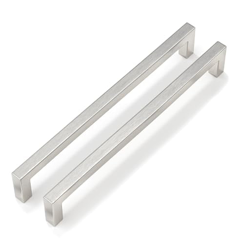 Goldenwarm Brushed Nickel Cabinet Pulls 20 Pack 10 Inch, Square Drawer Handles, Stainless Steel, Screws Included, Silver Kitchen Hardware for Cupboard Closet Furniture Upgrade - size: 10In(256MM) Hole Centers