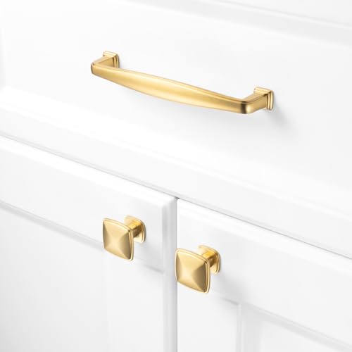 KOOFIZO 10 Pack Brushed Gold Cabinet Knobs, Square Single Hole Pulls K02 - color: Brushed Gold, size: Knob 1 - 10Pcs
