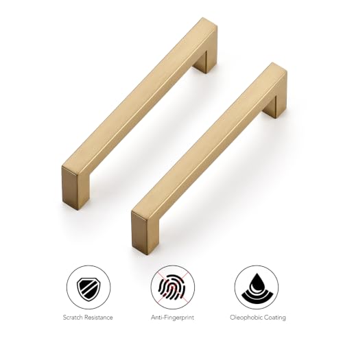 Ravinte Champagne Bronze Square Cabinet Handles Drawer Pulls,5 Inch,30 Pack | Screws Included, Stainless Steel, Square Bar Grip, Easy Install, Kitchen Cabinet Hardware, For Cupboards, Drawers, Dressers - color: Champagne Bronze
