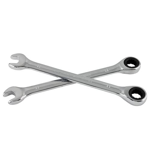 2 Pcs 11mm Ratchet Combination Wrench, Metric 72-Tooth - size: 11 mm