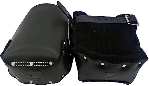 Zeluga Non-slip Kneepads with Adjustable Straps, Safety Leather Knee Pads with Dense Padding Protection, Double Thick Lining (Black) - color: Black