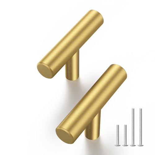 Haliwu 30 Pack T Bar Gold Cabinet Knobs Kitchen Cabinet Knobs for Drawer | Stainless Steel, Gold Handles for Cabinets, Round T-Bar Shape, Brushed Gold Cabinet Pulls, Screws Included - size: T Bar Knobs
