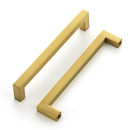 Ravinte Brushed Brass Cabinet Handles Square Pulls 6-1/4 Inch 30 Pack | Stainless Steel, Square Bar Grip, Drawer Pulls, Kitchen Cabinet Hardware, For Cupboards, Drawers, Dressers, Cabinets - color: Brushed Brass