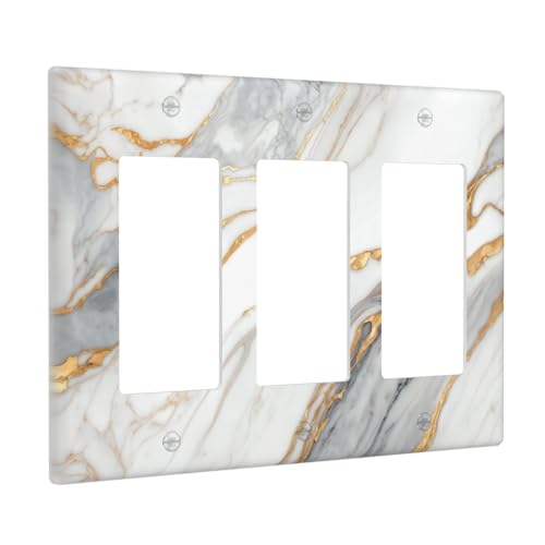White Gray Gold Marble Light Switch Cover Decorative Wall Plate - color: 3 Gang Triple Rocker
