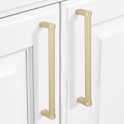 10 Pack 7-1/2 inch(192mm) Brushed Brass Kitchen Cabinet Handles Knurled Cabinet Pulls Gold Drawer Pulls Kitchen Cabinet Hardware Handles Drawer Pulls Dresser Handles - color: Brushed Brass, size: 7-1/2" Hole Center（192mm）