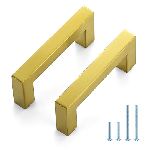 JOY DECOR Gold Cabinet Handles Square Cabinet Pulls, 3 Inch CC, 10 Pack - size: 3 Inch Hole Center