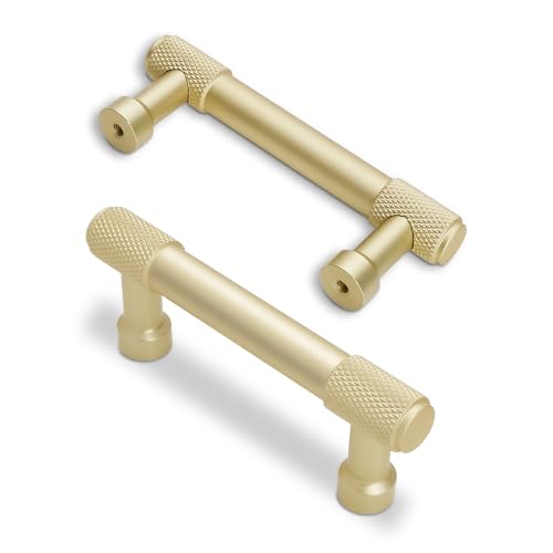 10 Pack 3Inch(76mm) Brushed Brass Kitchen Cabinet Handles Knurled Cabinet Pulls Gold Drawer Pulls Cabinet Hardware Kitchen Handles Drawer Pulls Dresser Handles - color: Brushed Brass, size: 3" Hole Center