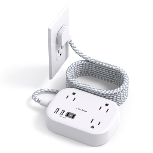 Cruise Essentials 2026,One Beat Travel Power Strip with USB C,Flat Plug - color: White, size: 10Ft