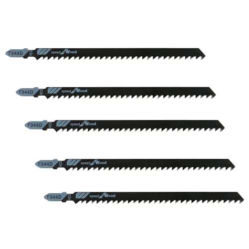 5 PCS T344D T-Shank Jigsaw Blade, 6" High Carbon Steel for Wood PVC | High Carbon Steel, 6 TPI Fast Cutting, Fits All T-Shank Saws, For Hardwood Plywood Chipboard Plastic - size: 5 Pcs