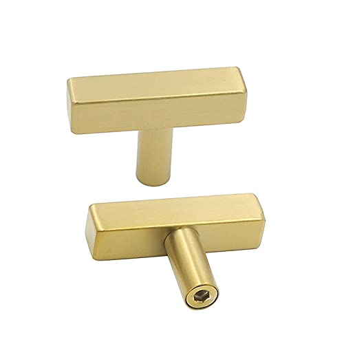 Goldenwarm 10 Pack Gold Cabinet Knobs Brushed Brass Kitchen Pulls - color: Gold, size: Single Hole Center