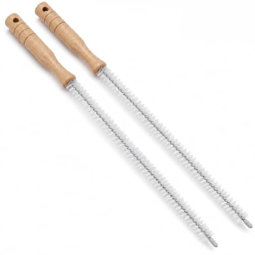 2 Pack Drain Cleaning Brush, 17 Inch Flexible Drain Cleaner Tool with Wooden Handle, Sink Brush with Nylon Bristles for Hair Clogs, Shower, Bathroom Tub, Kitchen Sink, Overflow Hole
