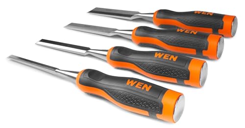 WEN Short Blade Wood Chisel Set with Heat-Treated Carbon Steel Blades, 4 Piece (CH4010)