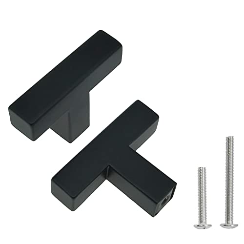 5 Pack Square Matte Black T Bar Cabinet Handles, Stainless Steel Single Hole Cabinet Knobs - size: Single Hole (0 inch Centers/0mm)