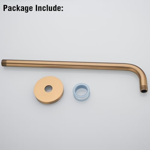 RANDOM 16 Inch Shower Arm with Flange,Stainless Steel 90 Degree Rain Shower Head Extension Arm,Wall-Mounted Shower Head Arm for Fixed Shower Head,Champagne Bronze.RD91018-16CB - color: 16″Champagne Bronze(Round Flange)