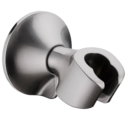 BRIGHT SHOWERS Strong Adhesive Shower Head Holder with Dual Angle Adjustable, Wall Mounted Handheld Shower Bracket, Easy Installation, Screw Mounting Options, Brushed Nickel - color: Brushed Nickel, style: Adhesive & Screw - 2 Angles