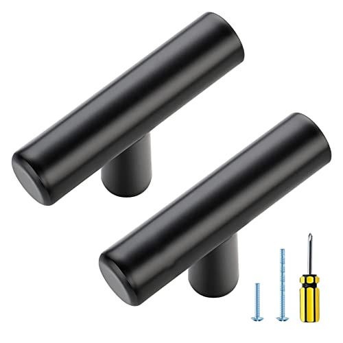Ravinte 3 Pack Black T Bar Cabinet Knobs 2in Dresser Knobs Single Hole | Matte Black Finish, Solid Metal, Easy Install, Screws Included, Hardware, Kitchen, Bathroom, Drawers, Cabinets - color: Black, size: 3 Pack, style: Round
