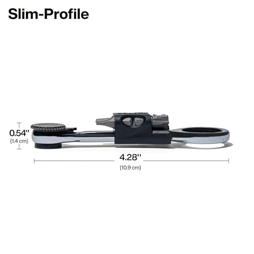 Klein Tools 65200MAG Slim-Profile Magnetic Mini Ratchet, 90-Tooth Ratchet Screwdriver Set with 1/4-Inch Nut Driver, 4 Bit Storage, Includes Phillips, Slotted, Square, and Nut Driver Adapter - size: Magnetic
