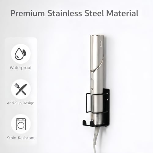 Curling Iron Holder, Hair Straightener Holder for Bathroom Storage, Flat Iron Holder Wall Mount Space Saving Hair Tool Organizer, Stainless Steel Flat Iron Holder Wall Mount, Black BANJEKT - color: Curling Iron Holder Black