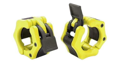 Olympic Barbell Clamps Collars Quick Release Pair Weight Clips for 2 inch Barbell (Yellow w/Black Lever) - color: Yellow W/ Black, size: Olympic 2"