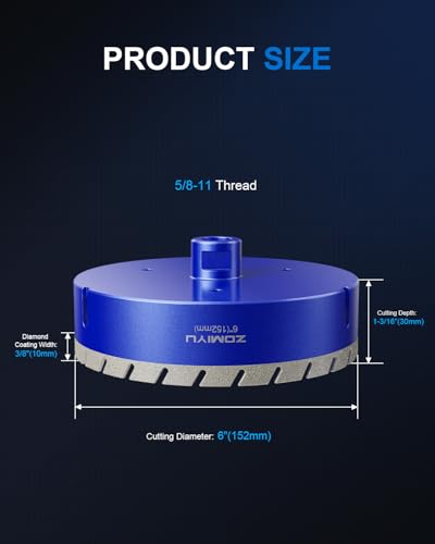 6" Diamond Hole Saw, Wet/Dry Diamond Core Bit for Tile Granite - size: 6"(152mm)