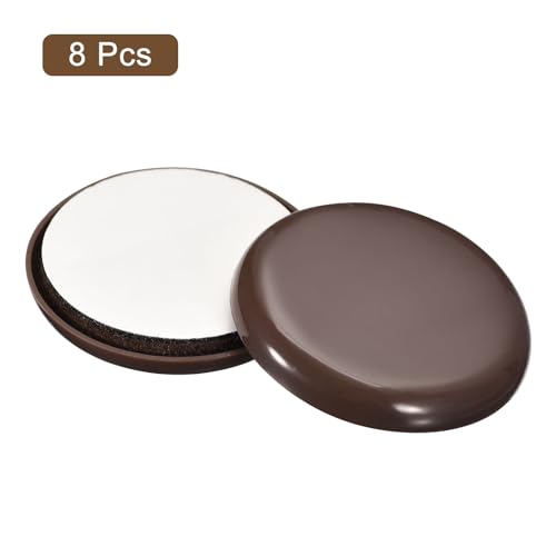 uxcell Furniture Sliders, 8Pcs 2" - Plastic Self-Adhesive Round Sliding Pads, Chair Glides for Carpeted Tile Vinyl Hardwood Floors (Brown)