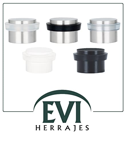 EVI Herrajes | Adhesive Door Stopper - Solid Stainless Steel - Black Rubber Protector - W=0.94 x H=0.79 Inch Door Stop - color: Stainless Steel - Black Rubber